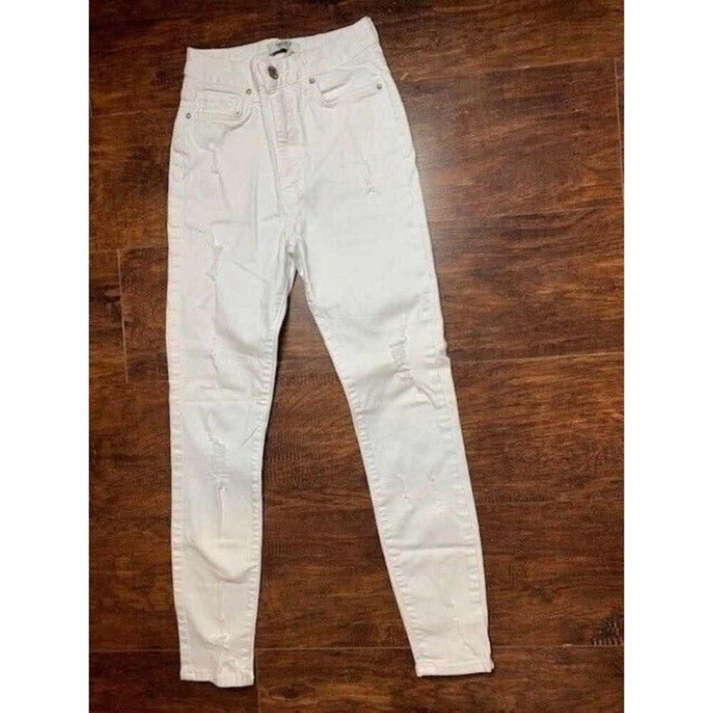 Forever 21 Size 25 Womens Jeans White Skinny Distressed Stretch Mid Rise